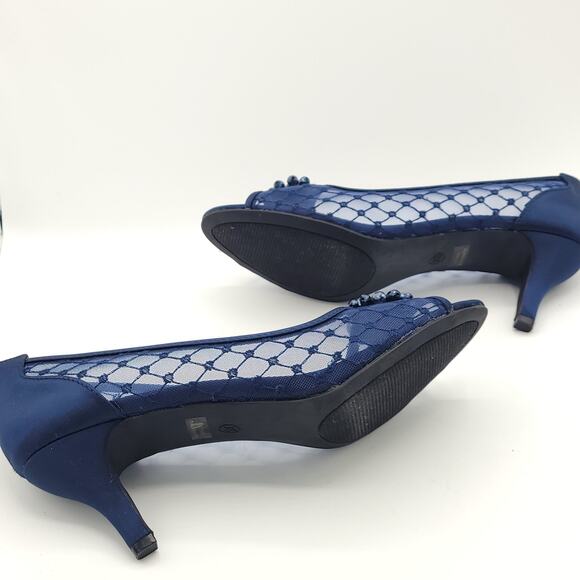 Karen Scott Womens Maralyn peep toe Navy Evening Heels Shoes women's size 8 - Picture 5 of 9